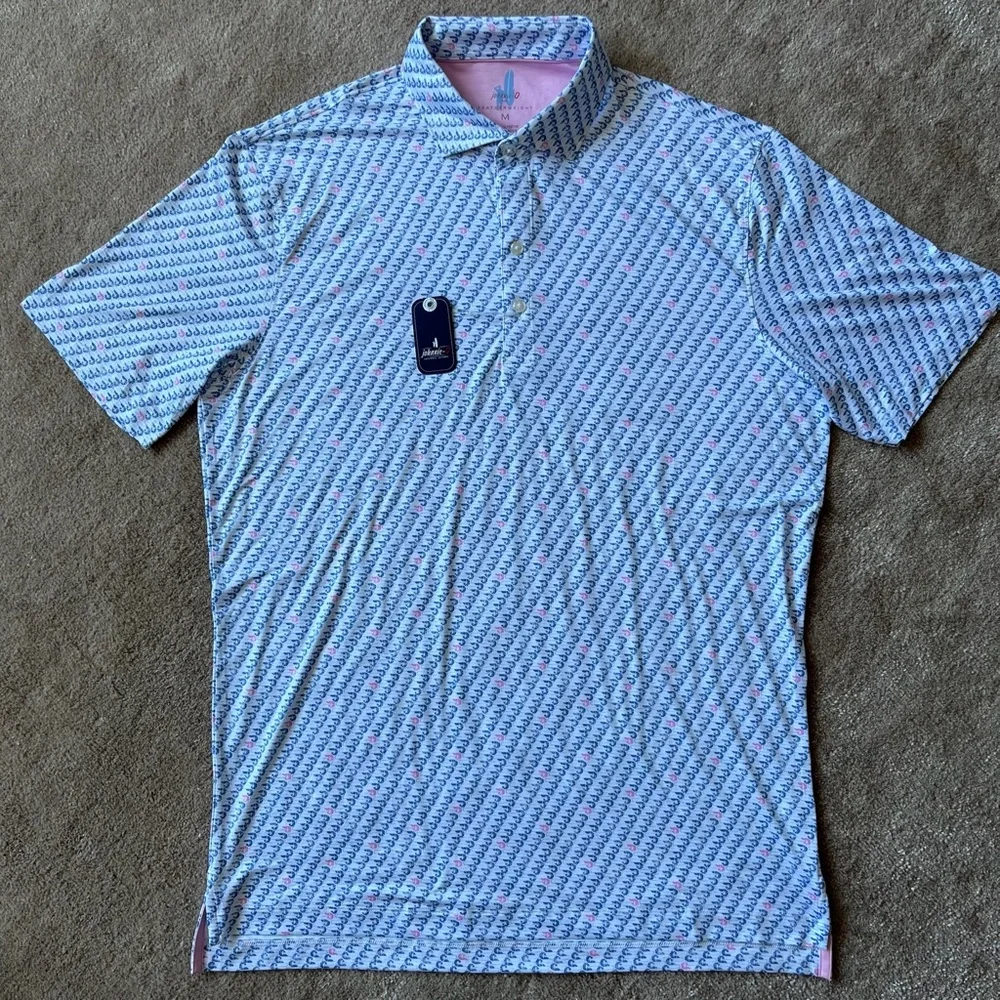 Johnnie-O Featherweight Polo - Blue/Pink Shrimp Print - Picture 3 of 3